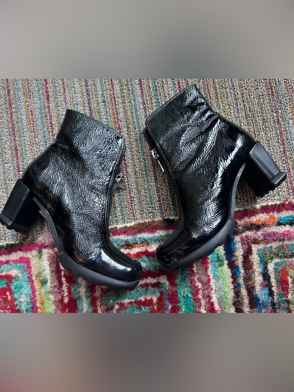 Fluevog EXCELLENT Together Hi Niki black patent leather frontzip heeled boot-7.5 - Picture 8 of 16